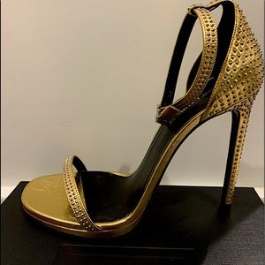Saint Laurent Jane 110m Gold Crystal Strap Heels